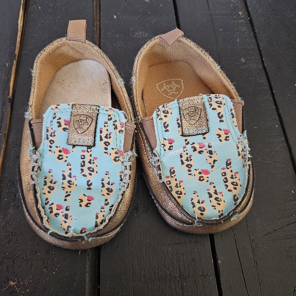 Ariat Baby Crib Shoes Leopard Cactus Moccasins Brown Gold and Blue